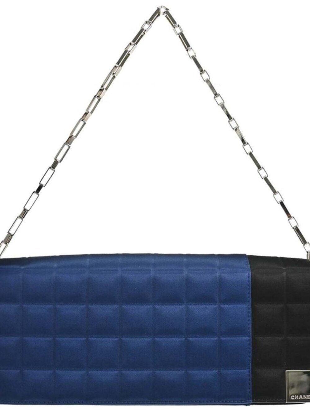 Chanel Blue Black Satin Choco Bar Handbag 197601